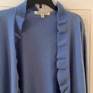 Long duster type cardigan. Light blue and color. Size 2X.